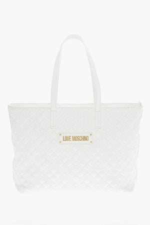 LOVE Quilted Faux Leather Tote Bag with Metal Logo