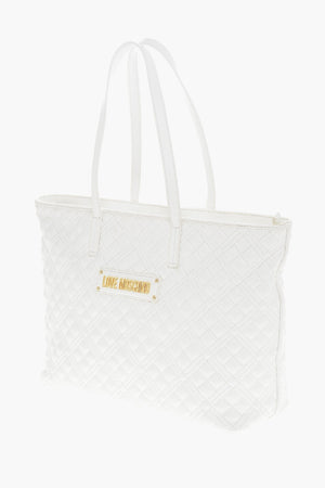 LOVE Quilted Faux Leather Tote Bag with Metal Logo