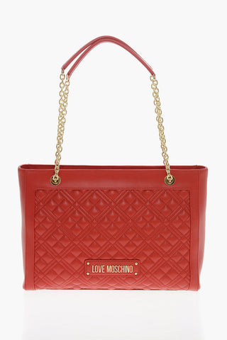 LOVE Quilted Tote Bag with Gold Chain Shoulder Strap