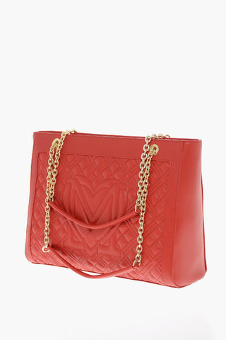 LOVE Quilted Tote Bag with Gold Chain Shoulder Strap