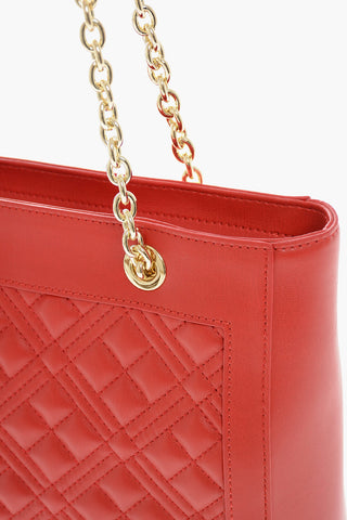 LOVE Quilted Tote Bag with Gold Chain Shoulder Strap