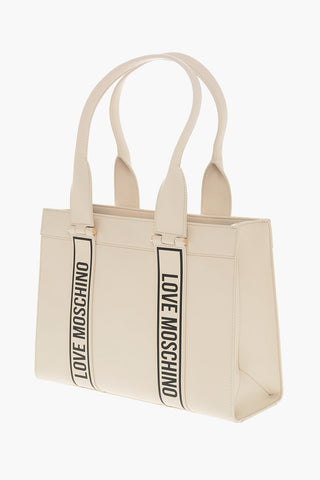 LOVE MOSCHINO Faux Leather Tote Bag with Logoed Bands