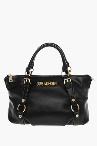 LOVE Faux Leather Bag with Removable Shoulder Strap and Golden Details