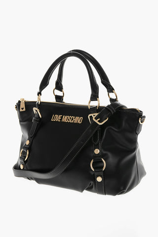 LOVE Faux Leather Bag with Removable Shoulder Strap and Golden Details