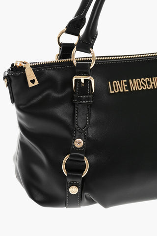 LOVE Faux Leather Bag with Removable Shoulder Strap and Golden Details