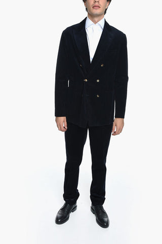 Velour Double-breasted Suit with Peak Lapel