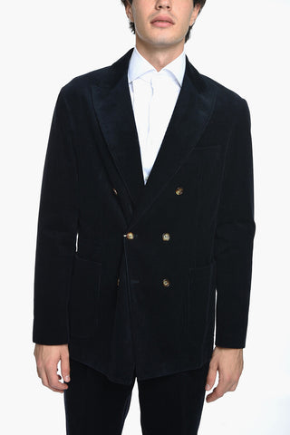 Velour Double-breasted Suit with Peak Lapel