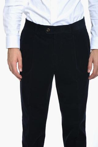 Velour Double-breasted Suit with Peak Lapel