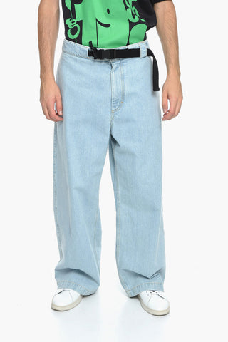 Wide-leg Belted Denims with Light Wash 30cm