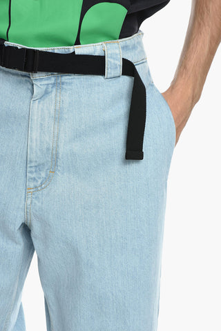 Wide-leg Belted Denims with Light Wash 30cm