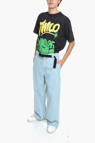 Wide-leg Belted Denims with Light Wash 30cm
