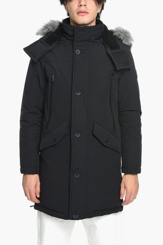 Multipocket Padded Parka with Faux Fur