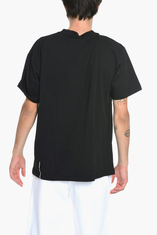 Crew Neck Cotton T-shirt with Embroidered Logo and Print