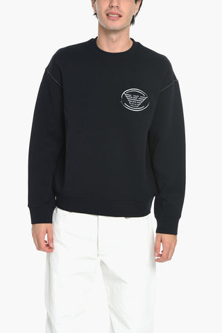EMPORIO Crew Neck Cotton Blend Sweatshirt with Embroidered Logo