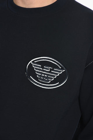 EMPORIO Crew Neck Cotton Blend Sweatshirt with Embroidered Logo