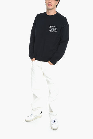 EMPORIO Crew Neck Cotton Blend Sweatshirt with Embroidered Logo