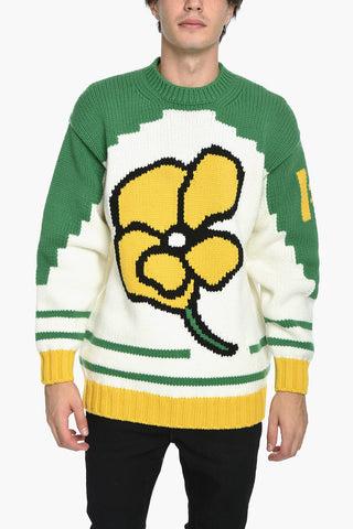PARIS Crew Neck Pure Wool Pullover with Jacquard Motif