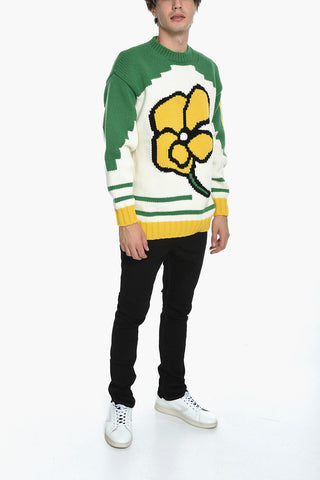 PARIS Crew Neck Pure Wool Pullover with Jacquard Motif