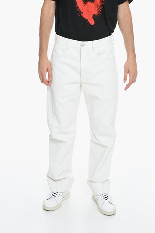 Jeans in Misto Cotone e Lino con Gamba Ampia 22cm