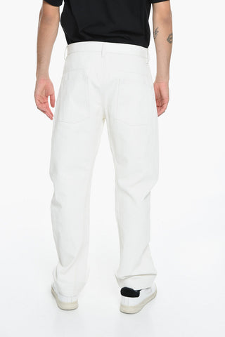 Jeans in Misto Cotone e Lino con Gamba Ampia 22cm