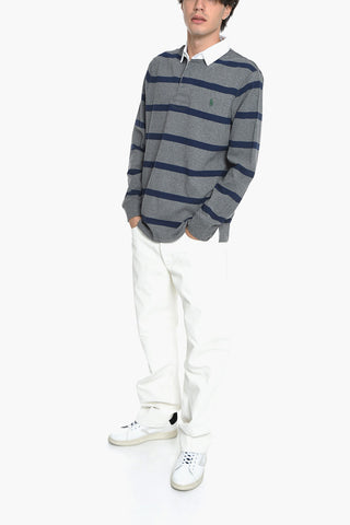 Slim Fit Cotton Polo with Balanced Stripe Motif