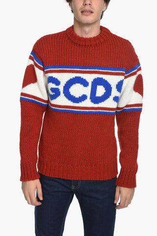 Pullover Girocollo in Lana con Logo Jacquard