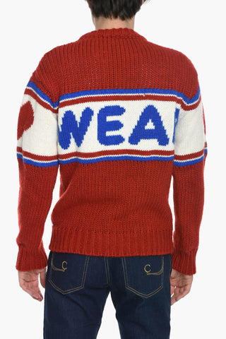 Pullover Girocollo in Lana con Logo Jacquard