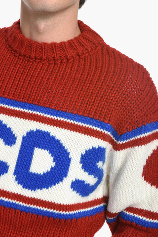 Pullover Girocollo in Lana con Logo Jacquard