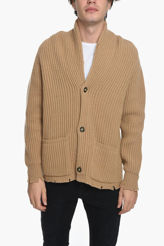 Wool Blend DESTROYED Cardigan with Distressed Edges