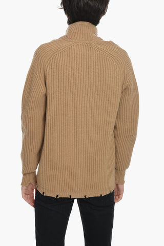 Wool Blend DESTROYED Cardigan with Distressed Edges