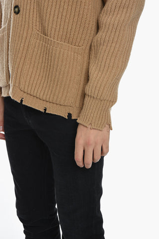 Wool Blend DESTROYED Cardigan with Distressed Edges