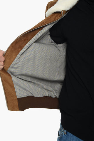 Corduroy Bomber With Faux-Fur Neck