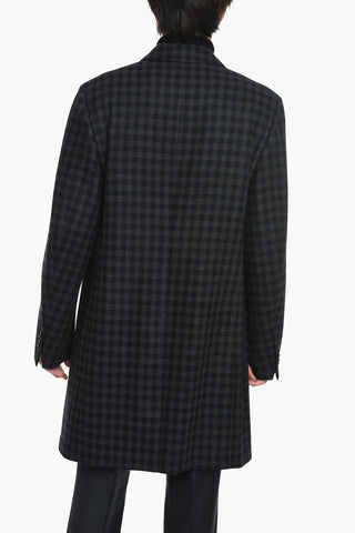 Cashmere-blend Coat with Check Pattern