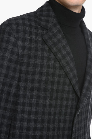 Cashmere-blend Coat with Check Pattern