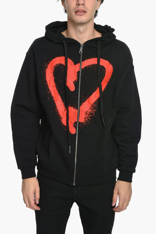 Fleece Cotton Oversized Hoodie with Zip and Print