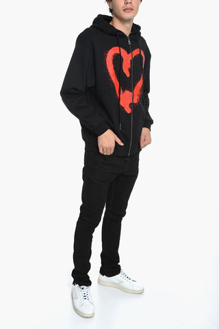 Fleece Cotton Oversized Hoodie with Zip and Print