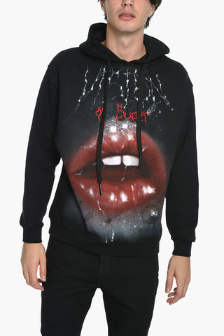 Felpa Hoodie in Cotone con Stampa e Ricamo Frontale 