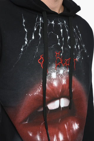 Felpa Hoodie in Cotone con Stampa e Ricamo Frontale 