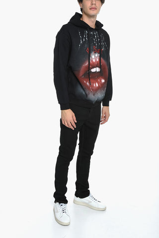 Felpa Hoodie in Cotone con Stampa e Ricamo Frontale 