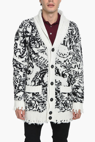 Jacquard Long Cardigan with Back Skull Motif