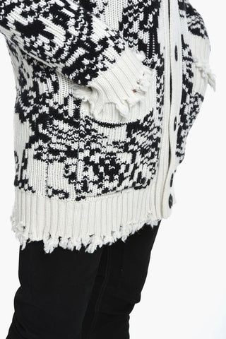 Jacquard Long Cardigan with Back Skull Motif