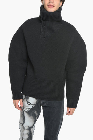 SALON 02 Pullover a Collo Alto in Misto Lana con Bottoni