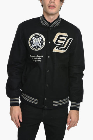 Bomber Varsity in Misto Lana con Toppe