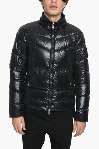 Solid Color Down Jacket with Contrasting Logo Patch