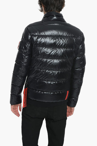 Solid Color Down Jacket with Contrasting Logo Patch