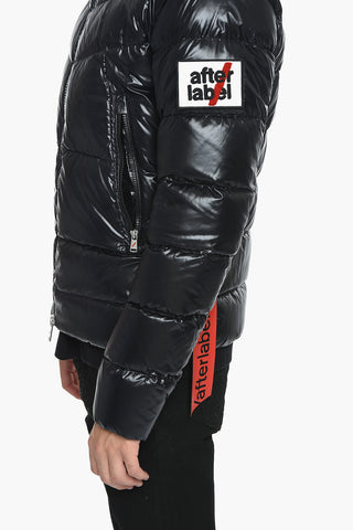 Solid Color Down Jacket with Contrasting Logo Patch