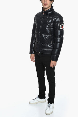Solid Color Down Jacket with Contrasting Logo Patch