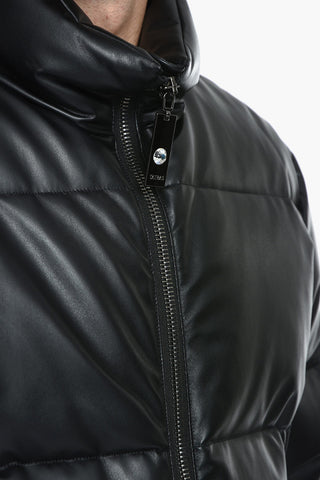 SFERA EBBASTA Solid Color Faux Leather Down Jacket with Crystals Detail 