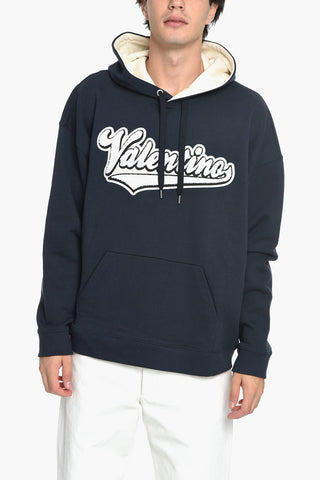 Brushed Cotton Hoodie With Sponge Patch Logo
