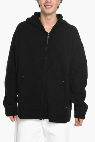 Wool Blend Sweater with Hood and Zip